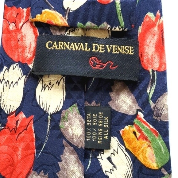 CARNAVAL DE VENISE 100% SILK SPRING TULIP TIE 4" - Picture 4 of 5